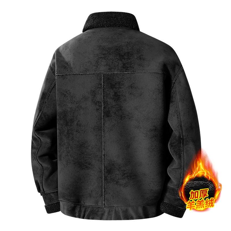 Winter Suede Men's Jacket Fleece Thickened Lapel Lamb Fleece Jacket Casual Multi-Pocket Leather Jacket