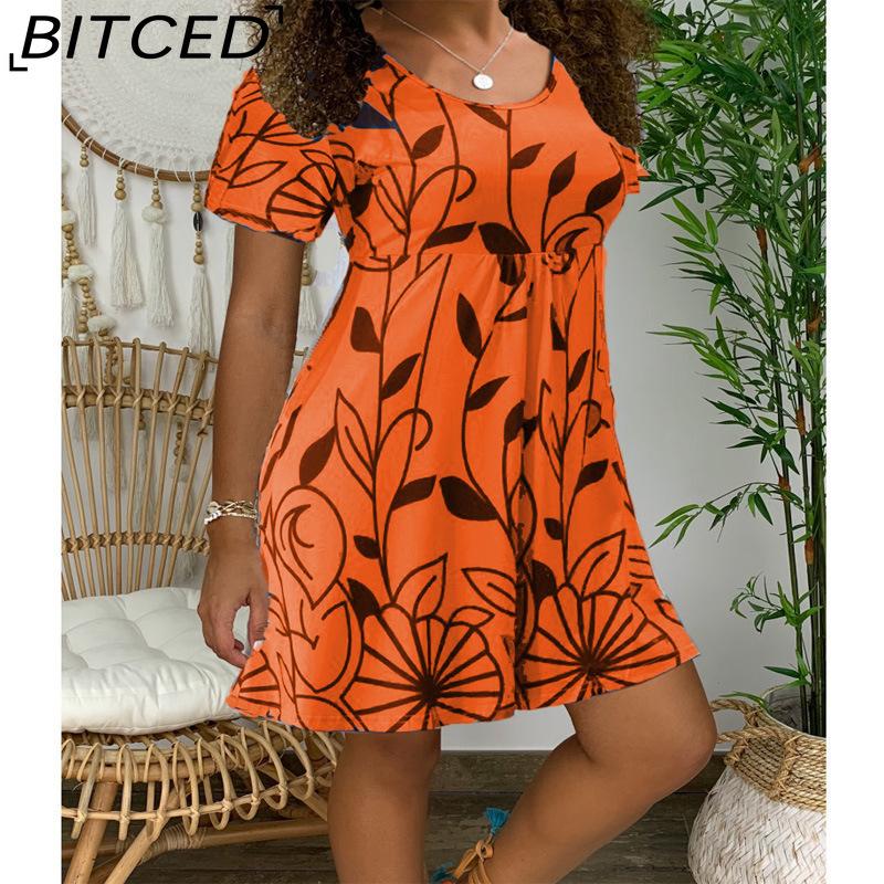 BITCED Women's Polyester High Waist Floral Print Tunic Dress