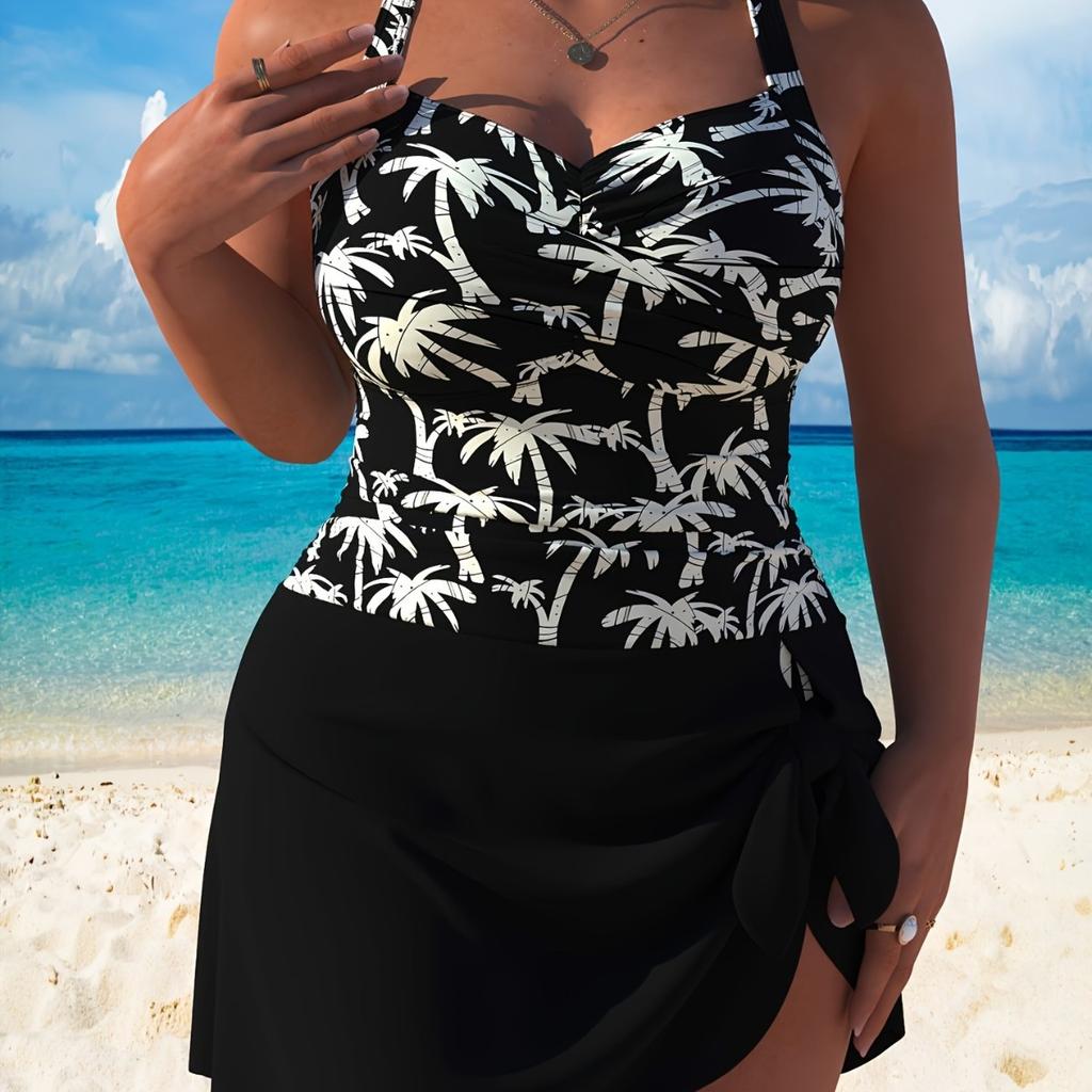 Plus Size Women’s Tummy Control Bathingn Suit One Piece Modest Swimsuit, Printed Swim Dress Slimming Swimwear