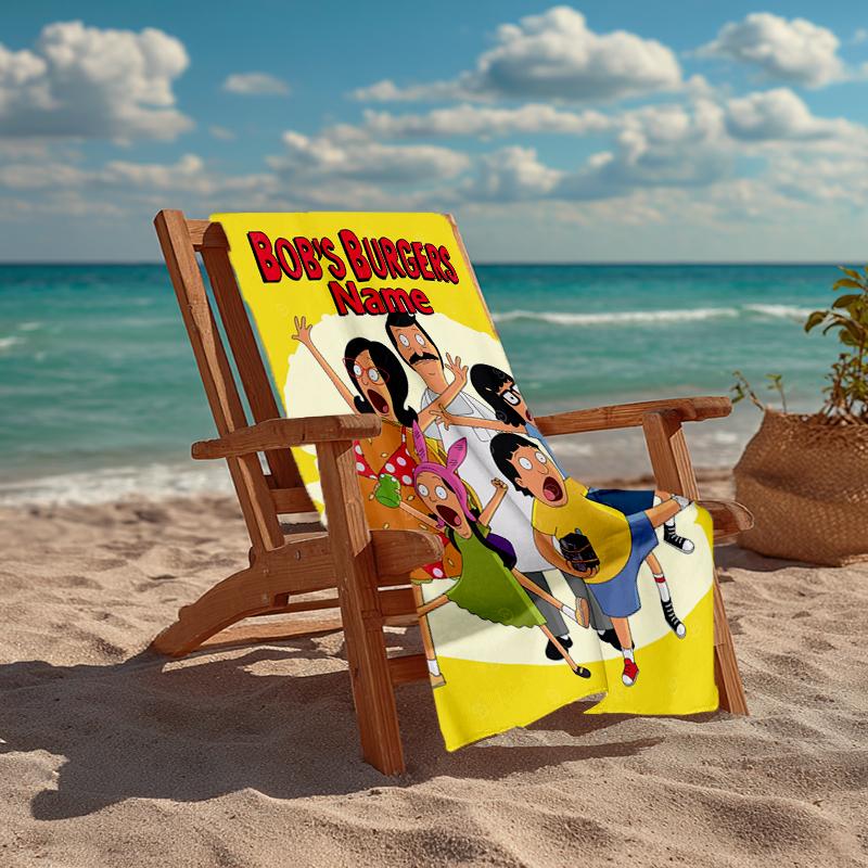 Custom Name Ultra-Soft Beach Towel with Bob's Burgers Theme,Ideal for Pool - Camping, Diving - Perfect Travel Essential, Vibrant Beach Towel.