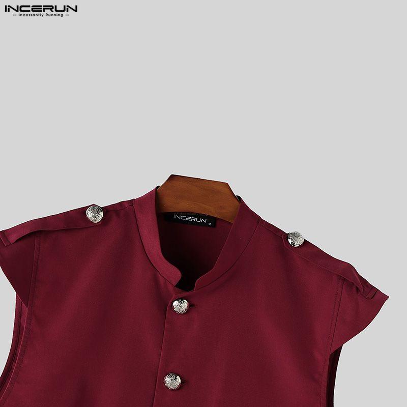INCERUN Men Summer Sleeveless Buttons Casual Fitted Short Tank Tops Waistcoat