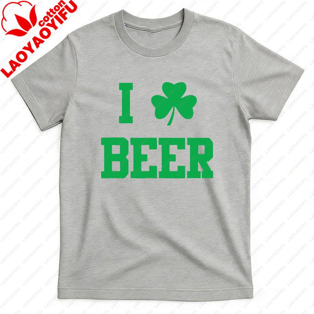 Funny St Patricks Day Shirt I Shamrock Beer Men T Shirt I Love Beer Irish Shamrock Graphic Tee St Pattys Day Casual Unisex Tops