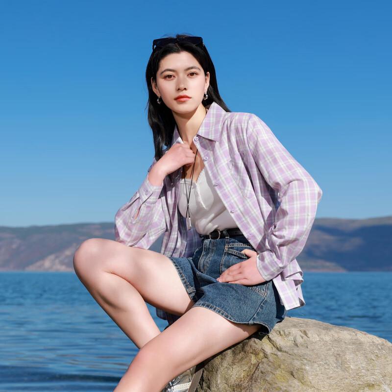 Sancai Plus Size Plaid Long Sleeve Collared Shirt