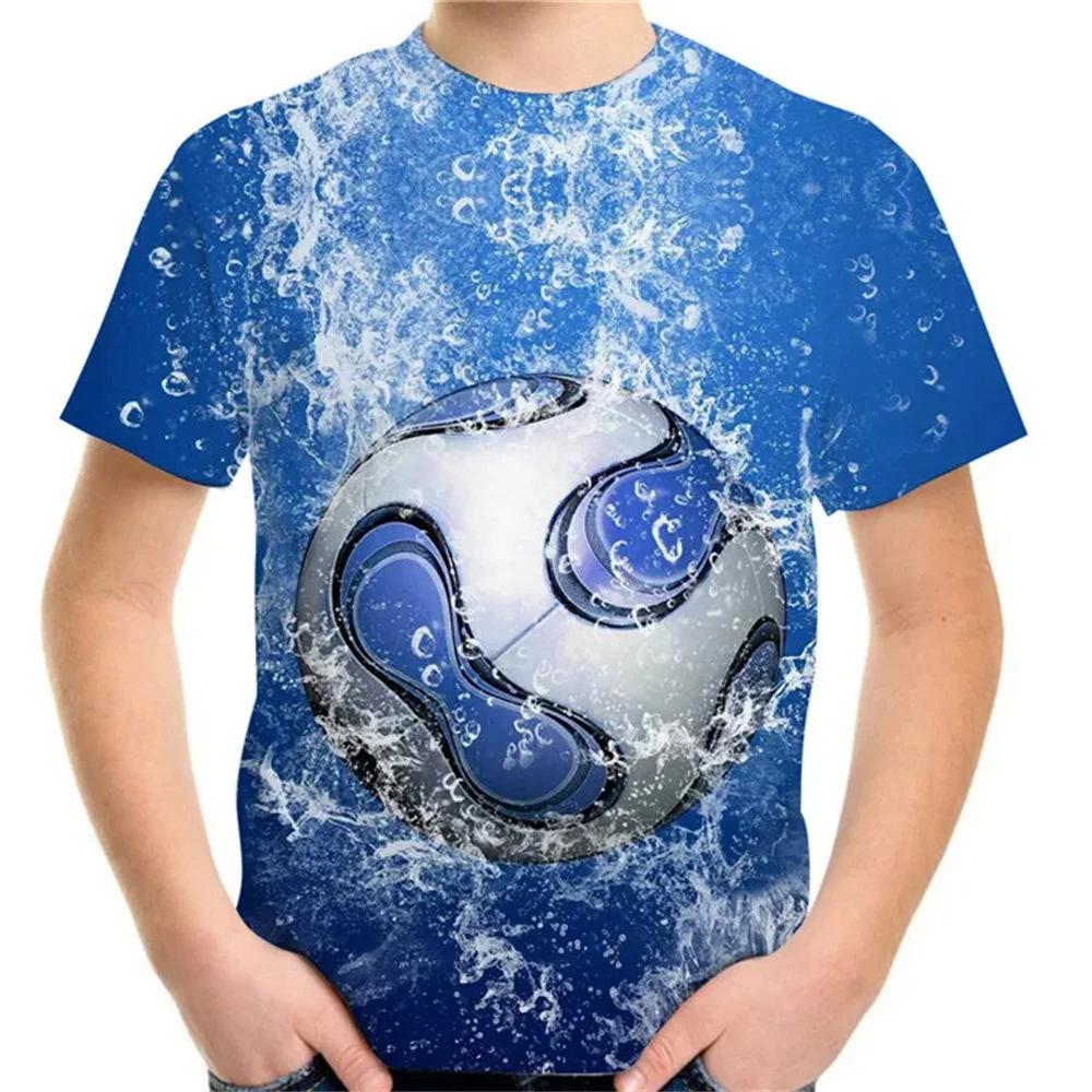 Football Pattern 3D Digital Printed Children's Casual Short Sleeved T-shirt