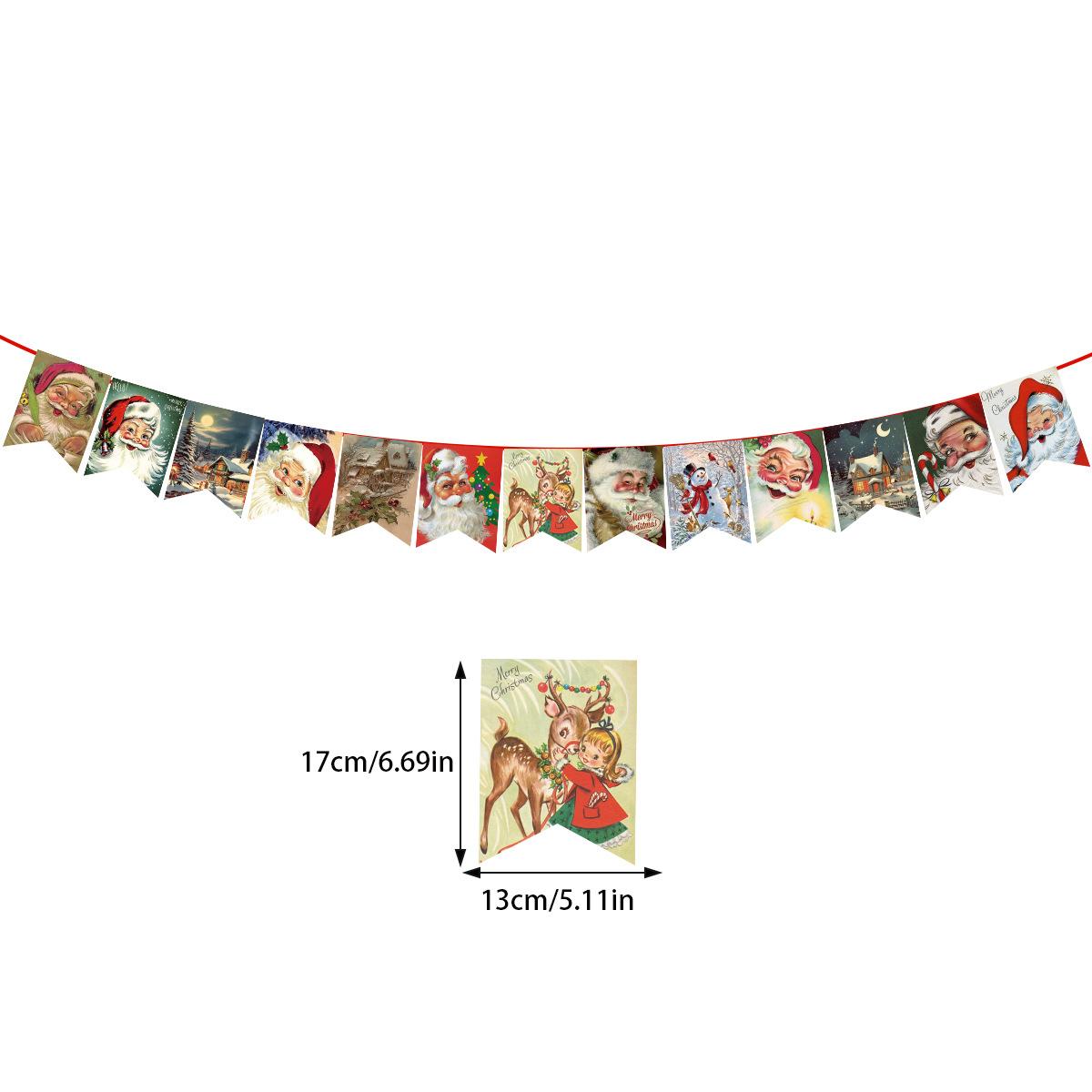 

Christmas Party Xmas Pull Flag Banner Santa Claus Elk Bunting Decor Background Style B