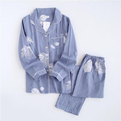 2026 Kimono Femme Maple Leaf Pajama Sets Women 100% Gauze Cotton Long Sleeve Casual Sleepwear Women Pajamas