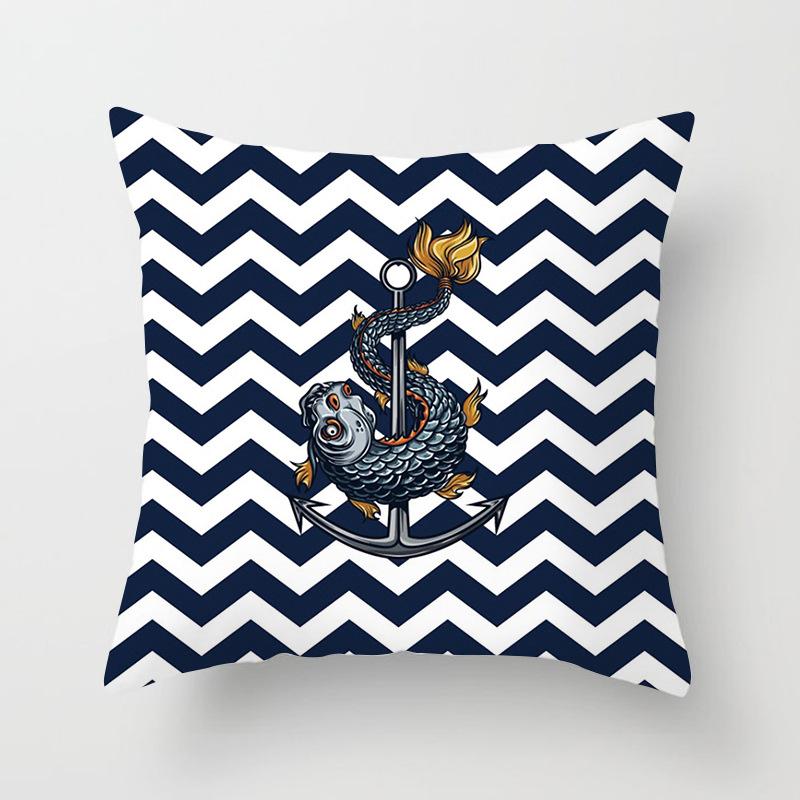 Hand-drawn marine car throwpillow covers decorative digital printing short-haired plush car cushion cover home furnishing item