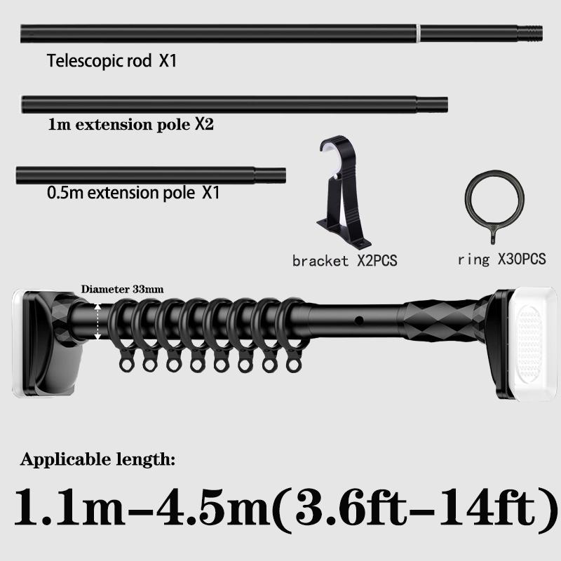 No Drill Shower Curtain Rod Adjustable Tension Mount,  Spring Loaded Bathroom Rod with Square Base, Easy Installation