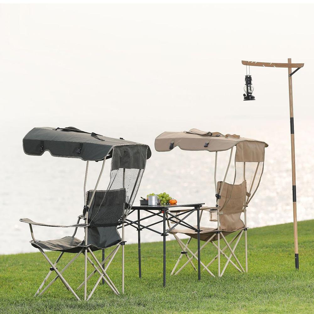 Camping Portable Folding Chair With Canopy Shade Beach Chair Lawn Chair For Outside Activities Reinforced Anti-Slip Foot Pad