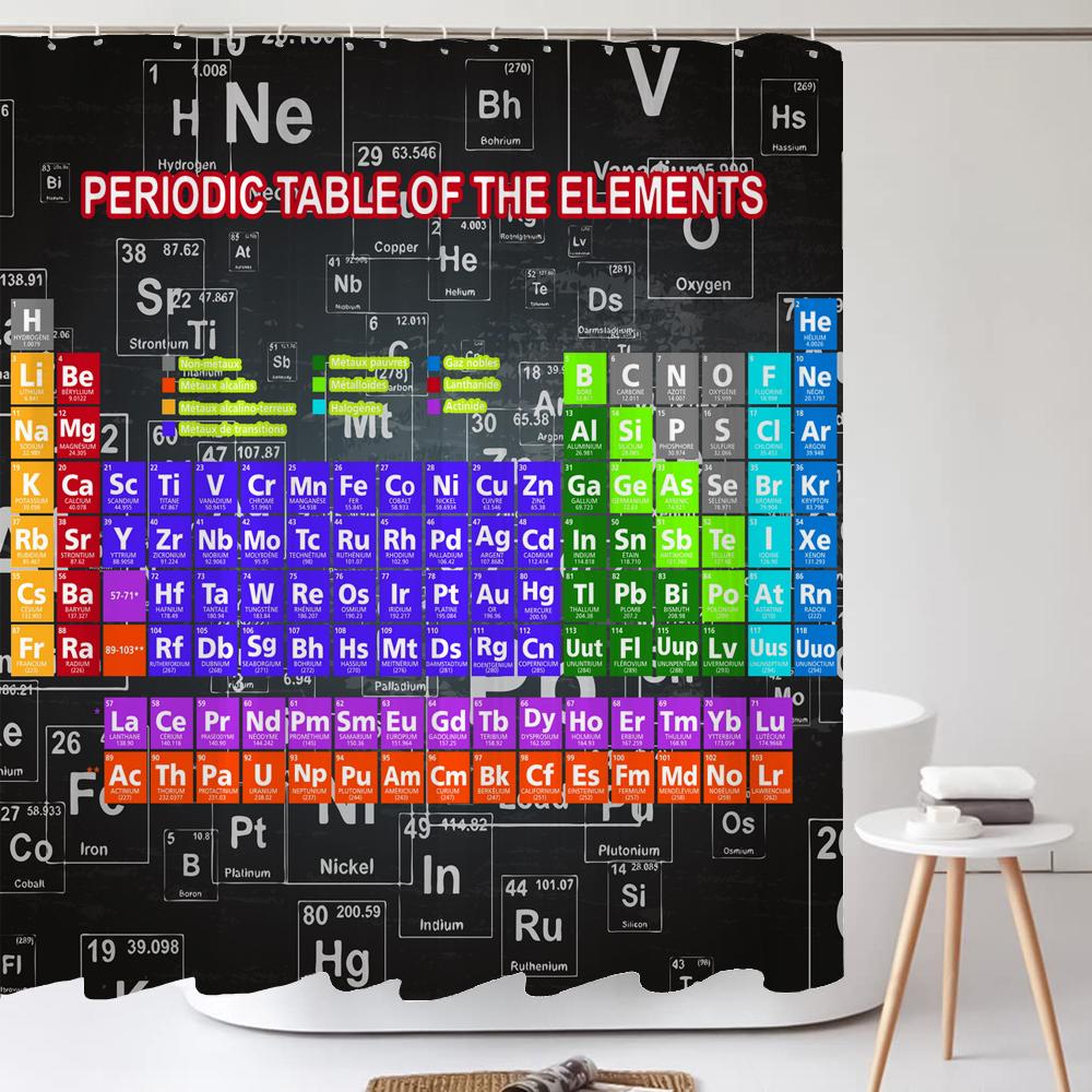 Hot New Periodic Table of Elements Bathroom Curtains Waterproof 3D Print Shower Curtain White Fabric Curtain for The Bath