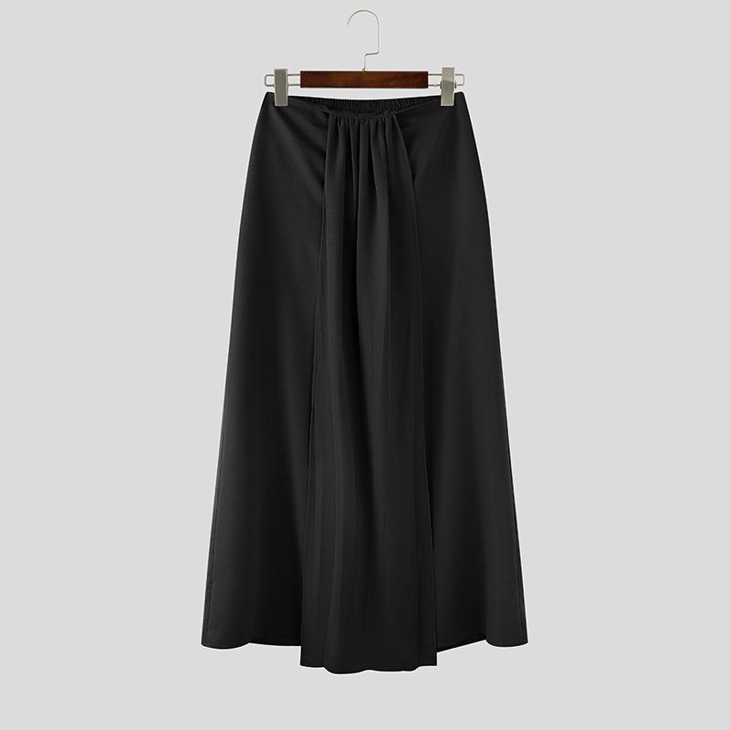 

INCERUN Мужские эластичные брюки с передними слоями, однотонные, повседневные, свободные, длинные L чёрный