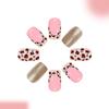 Leopard Print French Tip Press on Nails Medium Square Fake Nails with Gold Glitter Designs Acrylic Glue on Nail Pink Glossy False Nails Full Cover
