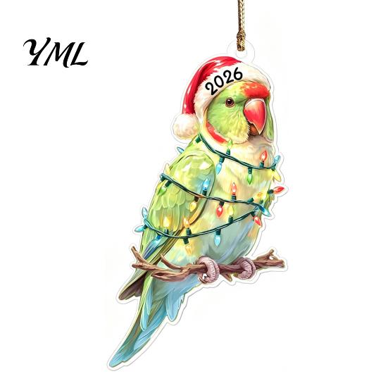 Decorative Animal Figurines for Home Christmas Hanging Ornaments with Lanyard, Cute Double Sided Pendant 2026 Themed Holiday Decorations Santa Hat, 2D