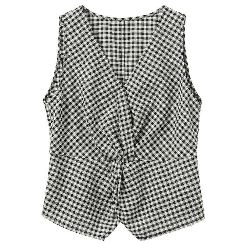 Women s Lyocell Blend Plaid V-Neck Sleeveless Top S