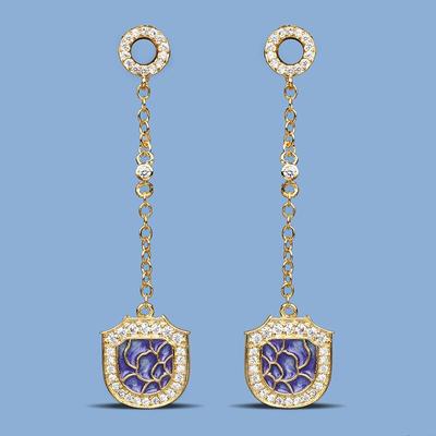 Exquisite Long Tassel Women's Earrings Blue Purple Geometric Epoxy Jewelry Shiny Zircon Handmade Enamel Jewelry