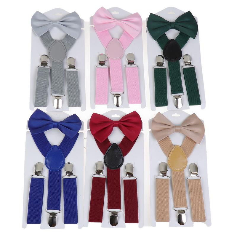 Kids Braces Bow Tie Set, 2.5cm Elastic Adjustable 60cm Y-Back Clip-on Suspenders, Formal Classic Pre-Tied Bowties for 1-9 Years Olds Boys Girls