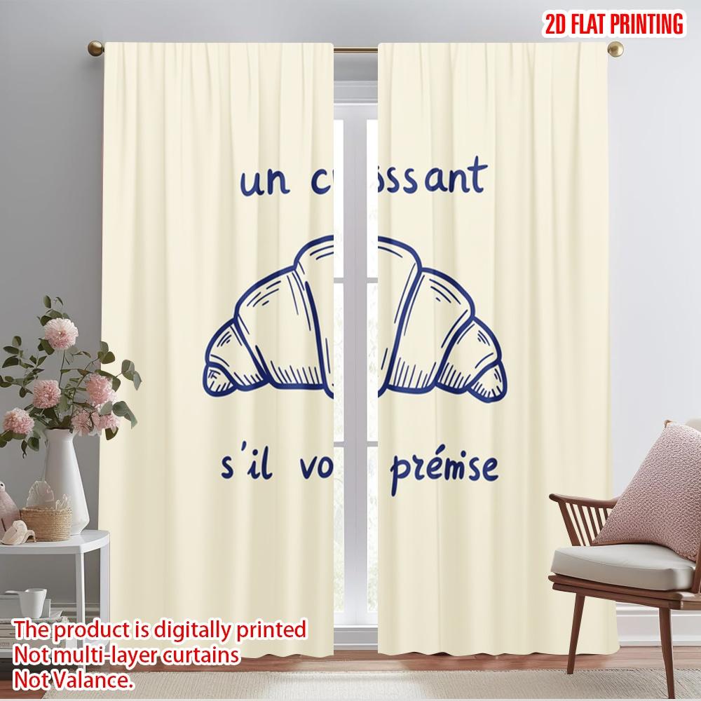 

2pcs 2D flat printing Curtains Croissant French Pastry Cafe Fabric Without Electricity Festive Holiday for All Season 52.50×116.00 CM 2pcs