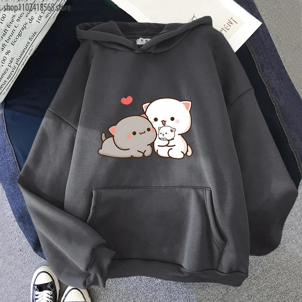 Peach Cat Hoodies Women Funny Mochi Fashion Sweatshirts Peachcat Female Harajuku Tops Round Neck Oversized  Kawaii Y2k