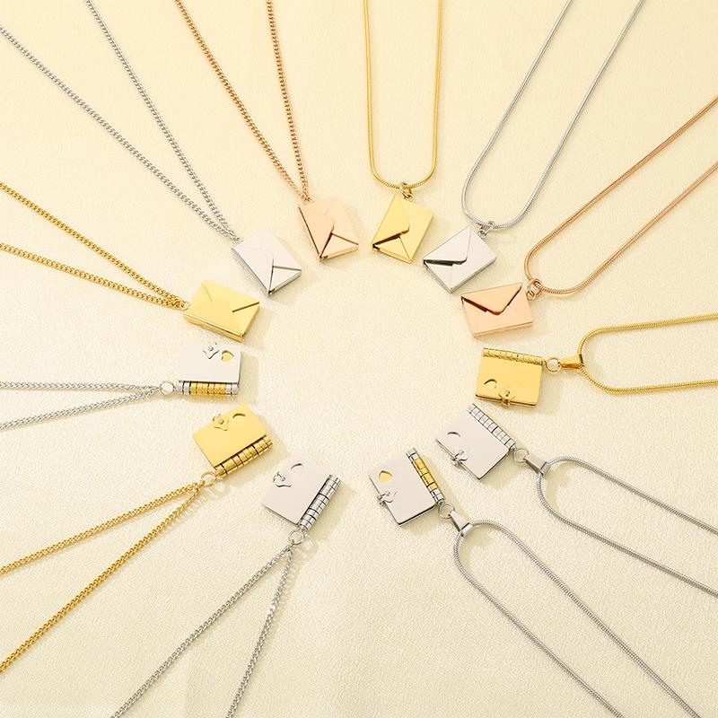 Stainless Steel Mini Book Locket Necklace for Women Men Envelope Locket Openable Pendant Jewelry Romantic Gift for Couples