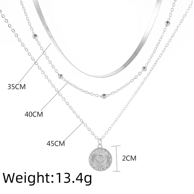 Silver Color Multi-layer Round Pendant Necklace for Women Exquisite Three-Layer Sweater Chain Jewelry for Gifts