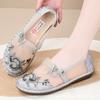 Womens Breathable Mesh Flat Shoes With Floral Embroidery Comfortable Slip-On Casual Footwear