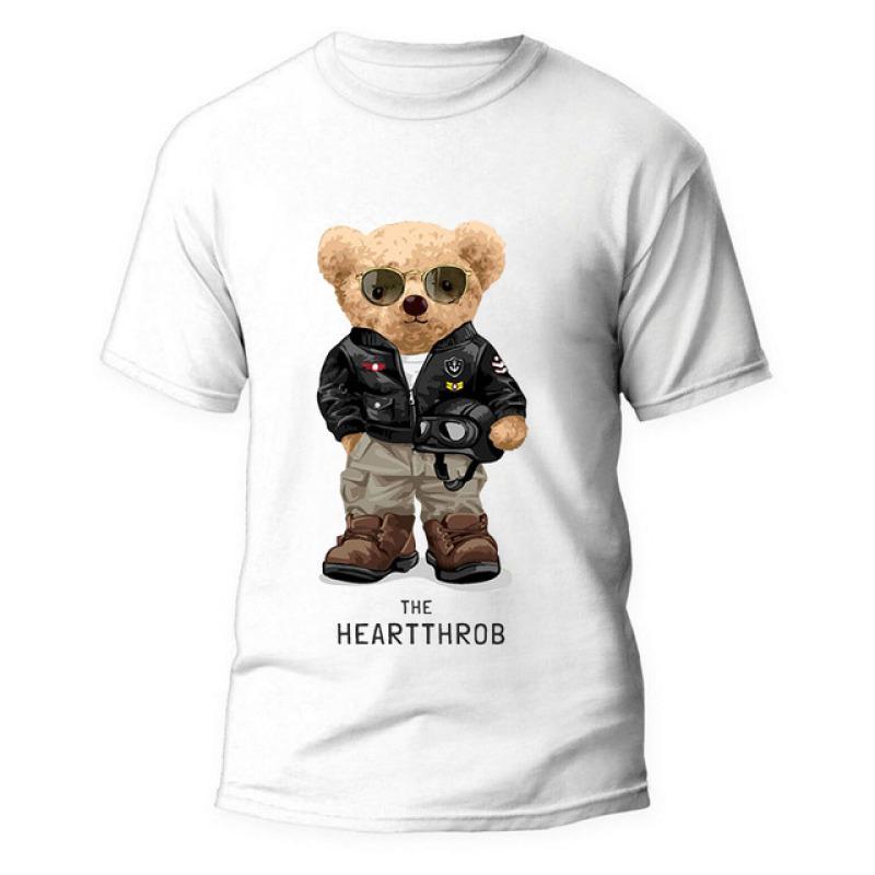 Men's Summer Little Bear Cartoon Printed Cotton Short Sleeve T-shirt