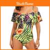 Piece Woman One Swimsuit Ruffles Floral Printed Monikini Padded Bathing Suit