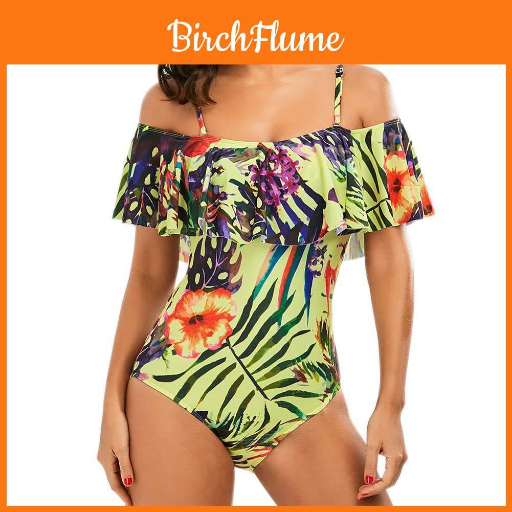 Piece Woman One Swimsuit Ruffles Floral Printed Monikini Padded Bathing Suit