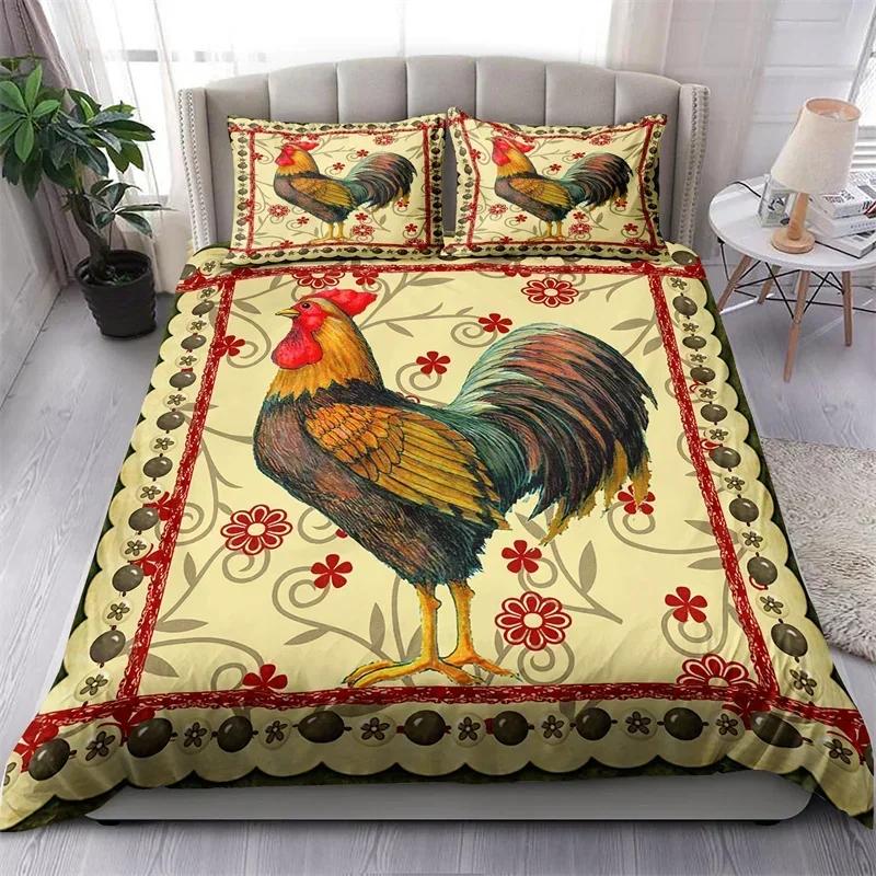 Hahn Bettwäscheset Bauernhoftier Bequem Bettdeckenbezug Steppdecke Kissenbezug Bettwäscheset Kinder Schlafzimmer Dekoration Heimtextil