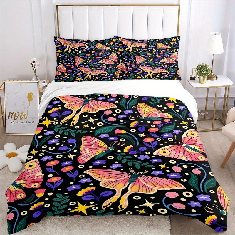 3pcs Butterfly Print Bedding Set, Suitable for Bedroom Decoration, (Includes 1 Duvet Cover And 2 Pillowcases, Quilt Not Included) yy250822169