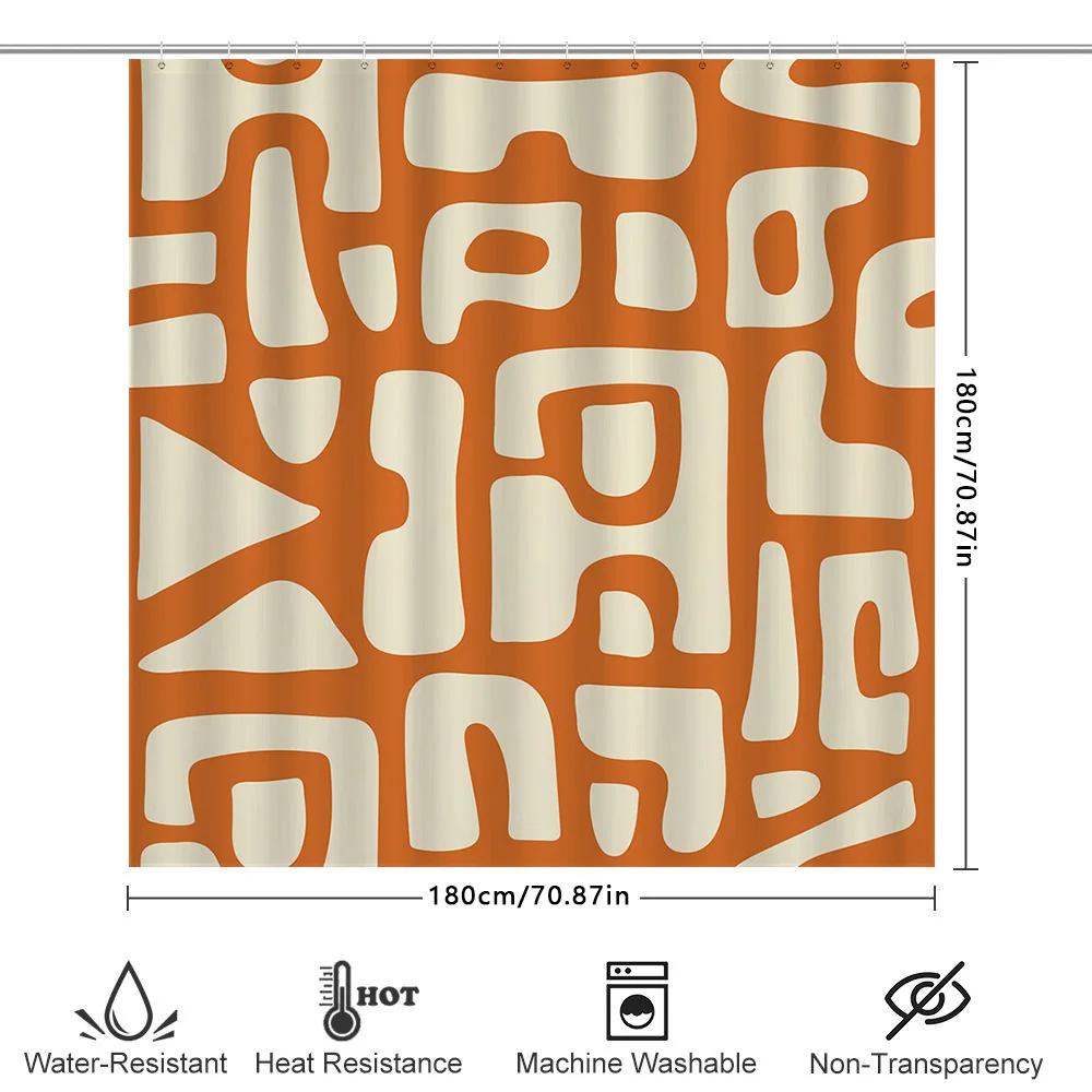 Modern Abstract Pattern Shower Curtain Orange White Bath Decor Set Waterproof Home Accessories Luxury Quality Fabric Ba