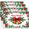 4pcs/6pcs Christmas Decorative Linen Placemats with Christmas Bell and Red Bow 2D Flat Pattern Print. The Classic Combination of Bells and Red Bows Is