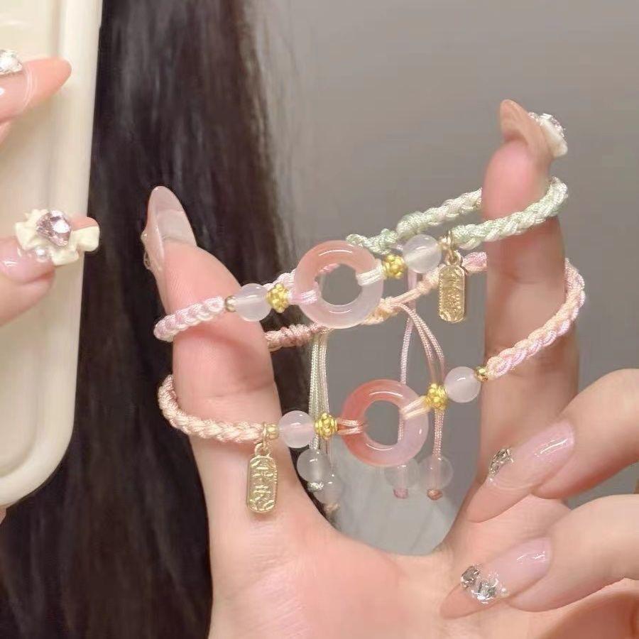 Pulseira de Casal Fivela da Paz Flor de Pessegueiro Yao Yao | Corda de Mão Trançada de Luxo Leve Feminina | Joia para Melhor Amigo Novo Estilo 2024