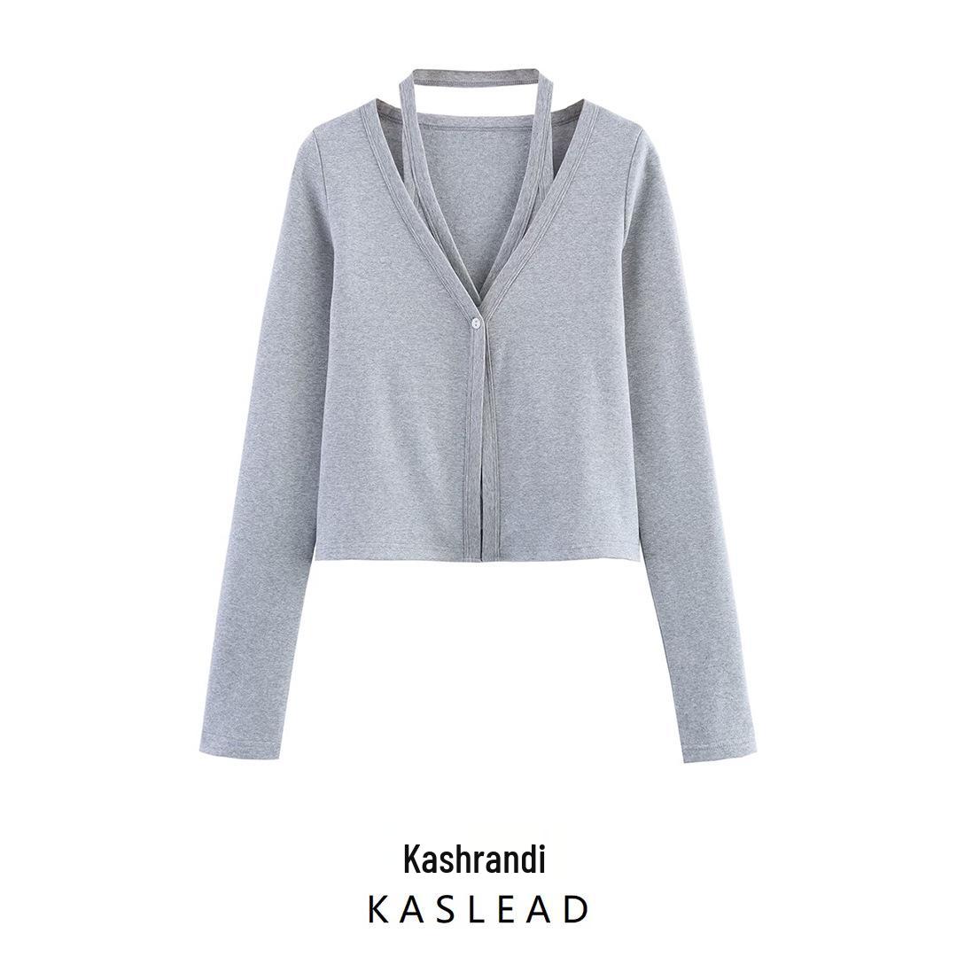 

Spring 2025 Women s European & American Style Fashion: Simple Halter Neck T-shirt with Layered Jacket Extra Small