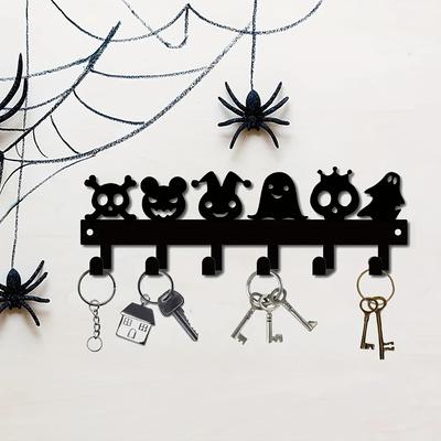 Halloween-Wandregal aus Metall mit Kürbisgeist-Muster, Haken für Schlüssel, Handtücher, Regenschirme – dekoratives Organizer-Regal