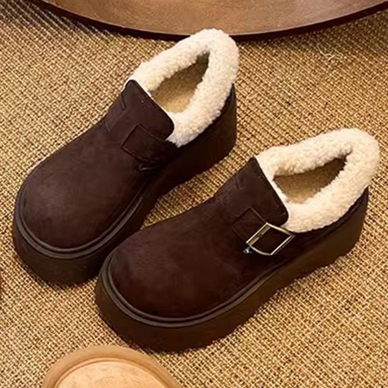 

Женские легкие зимние утепленные флисовой подкладкой сноубутсы на массивном каблуке, нескользящие, повседневные, спортивные, из замши и хлопка, лоферы 37 темно-коричневого