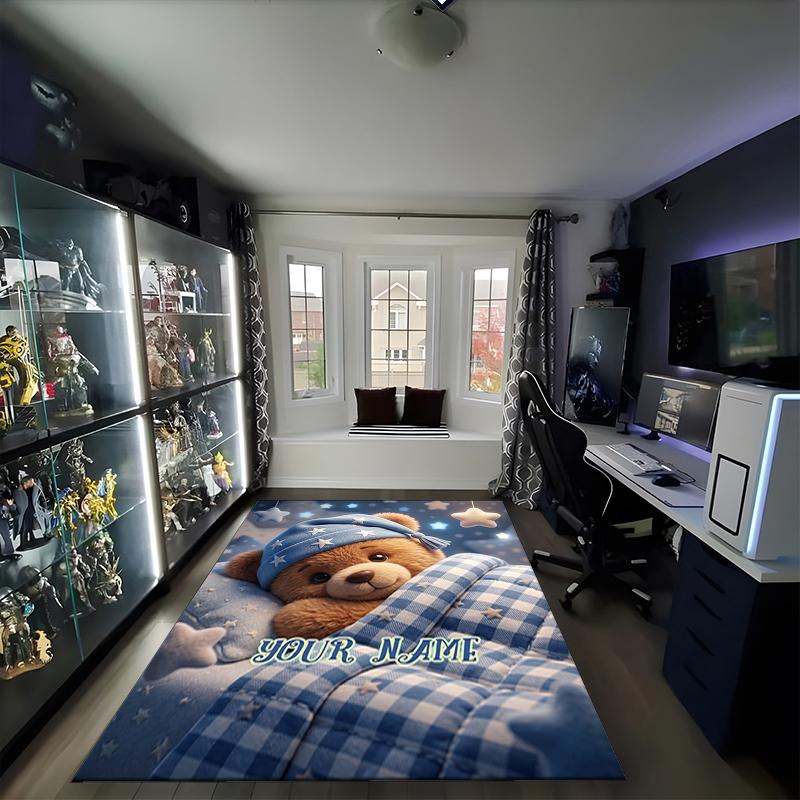 1PC Custom Name Teddy Bear Dreams Theme Floor Mat Ideal for Living Room, Game Rooms, Office, Bedroom,Floor Mat Playful Design
