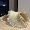 Ladies Empty Straw Hat Lace Foldable Big Eaves Sunscreen Sun Hat Vacation Wind Woven Sun Hat