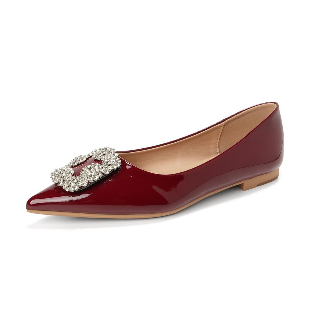 Shallow Single Shoes Women's One-pedal Temperament Flat Shoes Rhinestone Pointed Wedding Shoes