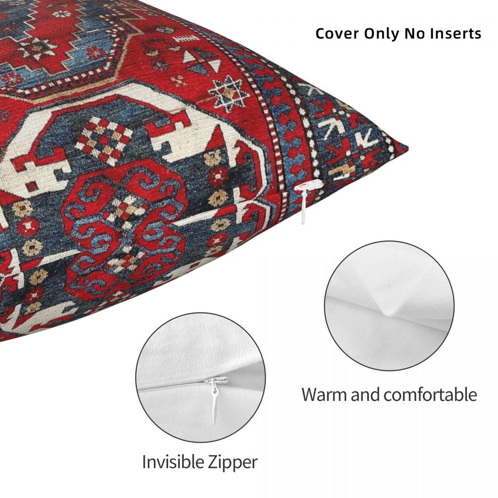 Kazak Three Medallion Tribal Square Pillowcase Polyester Linen Velvet Pattern Zip Throw Pillow Case Home Cushion Cover 45X45
