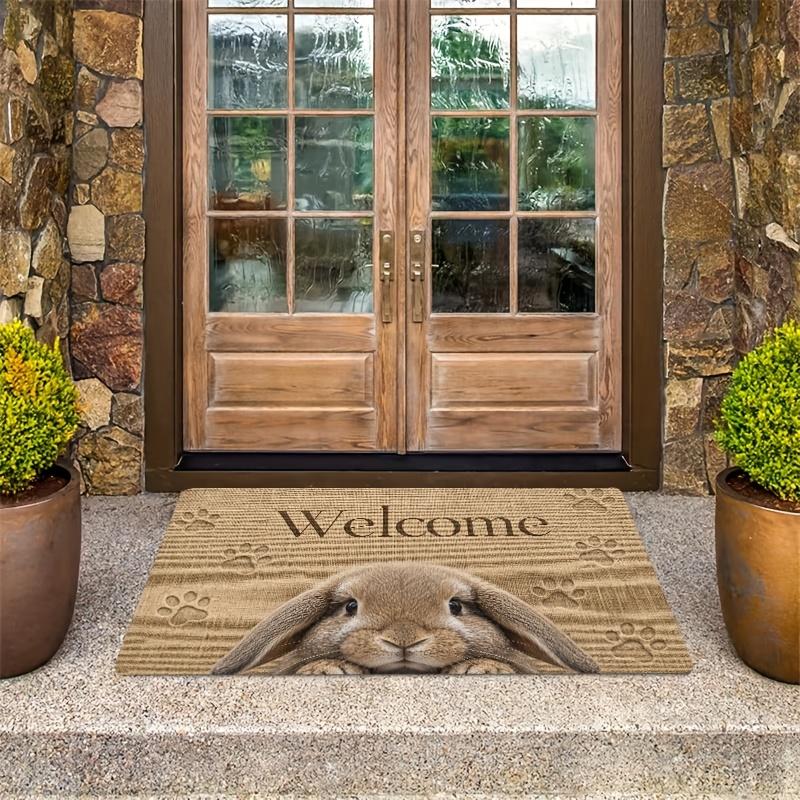 1Pcs Cute Rabbit Welcome Door Mat, Animal Paw Print Kitchen Rug, Non Slip Washable Floor Mat, Soft Indoor Entrance Carpet, Home Decoration