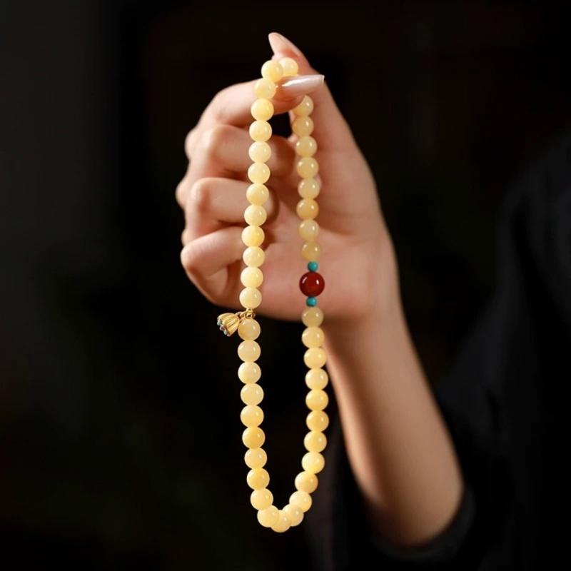 Elegant Yellow Jades Flower Pendant Bracelet Artisanal Crafted Jewelry Retro Style Symbolizing Happiness And Harmonies