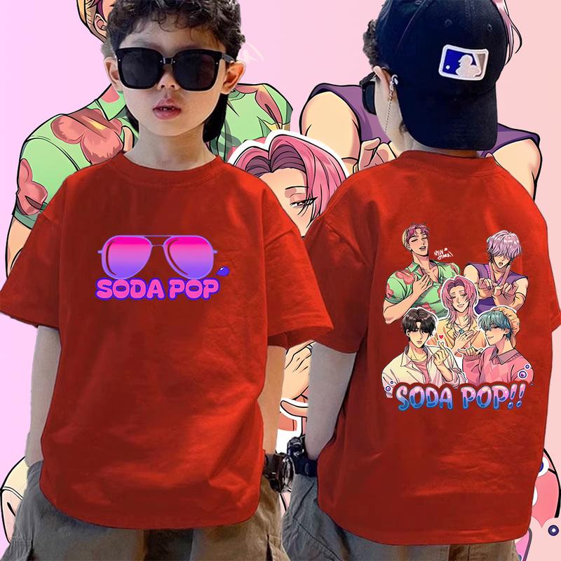 2025 Nové Módní Ležérní Tričko s Potiskem SODA POP Kulatý Výstřih Kreslené Chlapecké Tričko Ležérní Oblečení