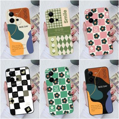 Custodia in silicone per Vivo Z1 Pro Z3X Z5X V21E V27 Pro V9 V19 V20 V23E V25E Cover Fashion Check Pattern Quadrato liquido morbido silicone per Vivo Paraurti Shell