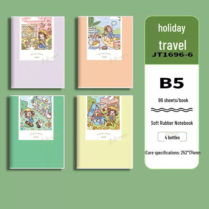 Soft Leather Student Notebook - A5/B5 Lined, Thick Cartoon Diary