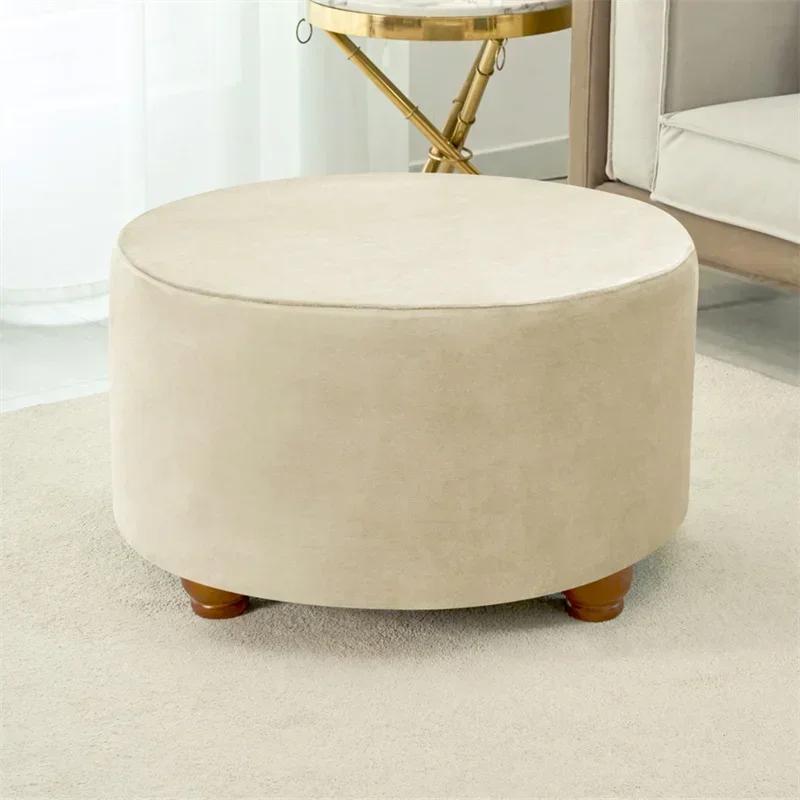 Velvet Round Ottoman Stool Cover Elastic Sofa Footrest Cover Washable All-Inclusive Footstool Seat Slipcover Furniture Protector
