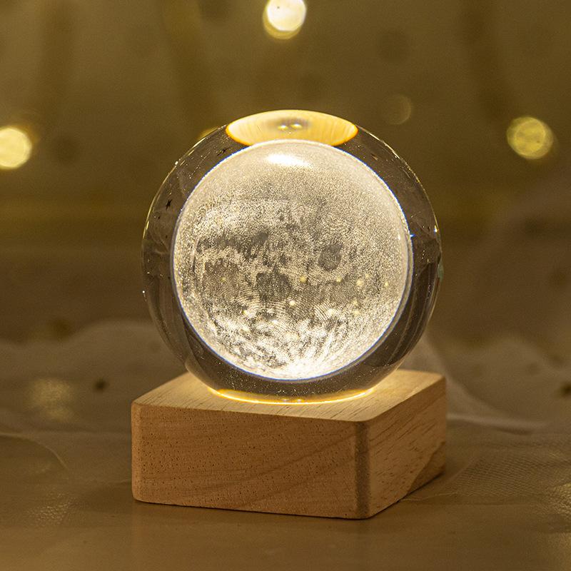 Minge de cristal 3D de 6 cm Planetă de cristal Lumină de noapte gravată cu laser Sistem solar Glob Astronomie Cadou de zi de naștere Decor pentru birou de acasă