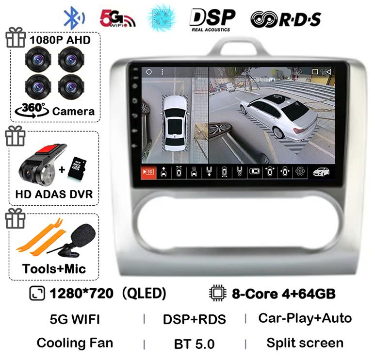 Android 14 Carplay Auto Car Radio For Ford Focus 2 3 Mk2 Mk3 2004 2005-2011 WIFI+4G Multimedia GPS 2 Din Autoradio Player Stereo