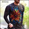 Långärmade T-shirts för män i vintagestil Vår Höst 3D-tryck Street Oversized Toppar 6XL Plus Size Lös Casual Rundhals T-shirt