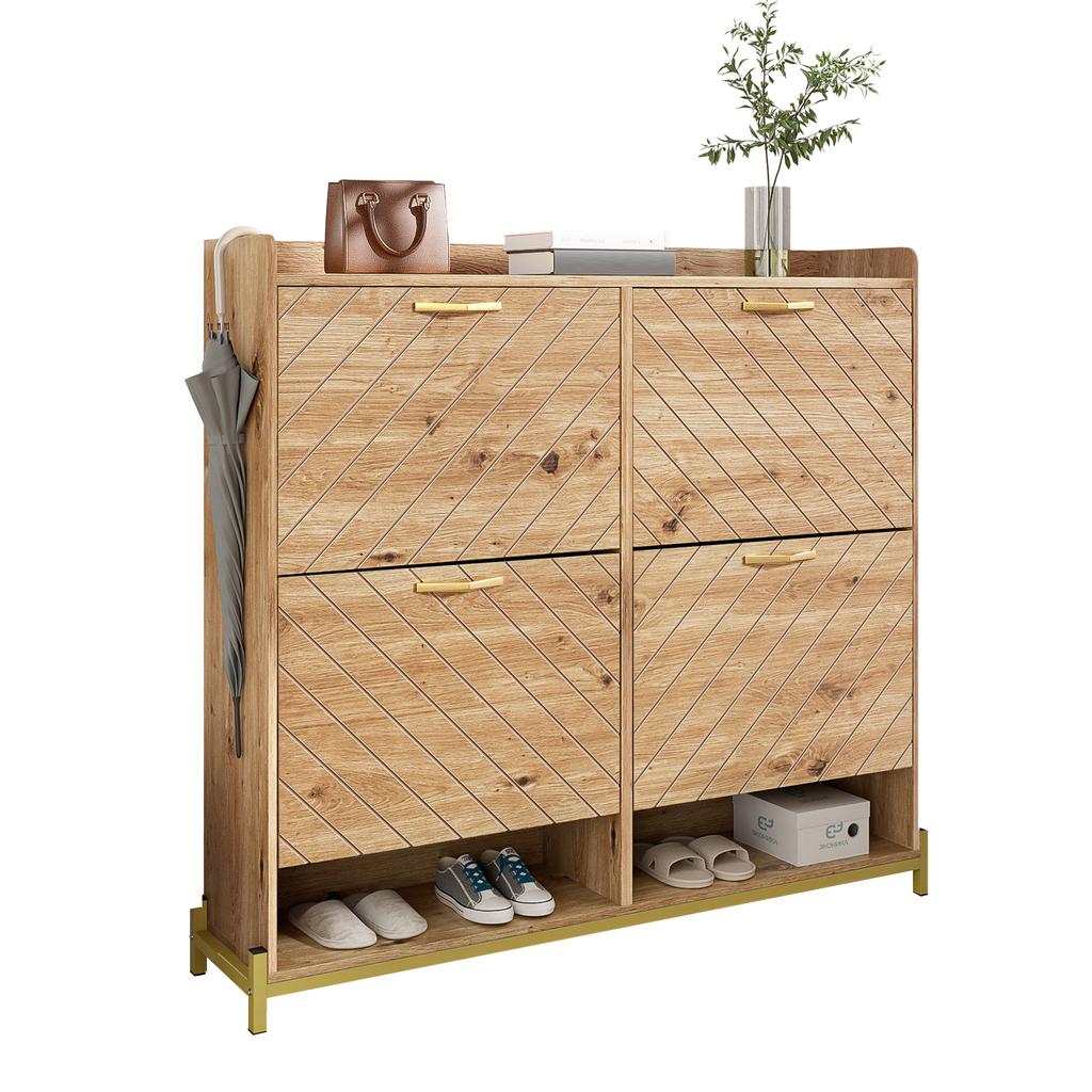 Modern Shoe Rack In Wood Look – 4-Door Shoe Cabinet – Space-Saving Shoe Cabinet for Entrance Area, Hallway or Hallway – Sturdy and Stylish